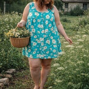 Cottagecore Floral Smock Dress Oversized Tunic Vintage Inspired Daisy Print